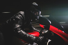 Motorbiker Is Driving A Bike On High Speed Concept.