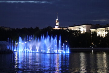 Wall Mural - Minsk Day celebration with bright firework in river