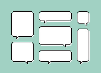 Fototapete - Set different pixel speech bubble. Geometric texting dialogue boxes. Modern vector illustration