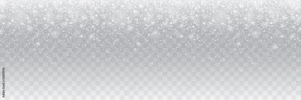 Seamless realistic falling snow or snowflakes. Isolated on transparent ...
