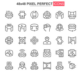Poster - Virtual reality thin line icon set. 3d simulation and computer vision outline pictograms for web and mobile app GUI. VR technology simple UI, UX vector icons. 48x48 pixel perfect pictogram pack.