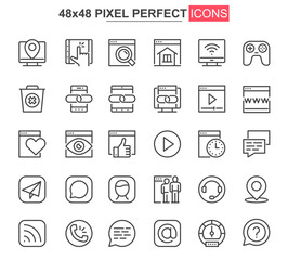 Poster - Website UI thin line icon set. User menu and interface navigation outline pictograms for web and mobile app. Management and messaging simple vector icons. 48x48 pixel perfect pictogram pack.
