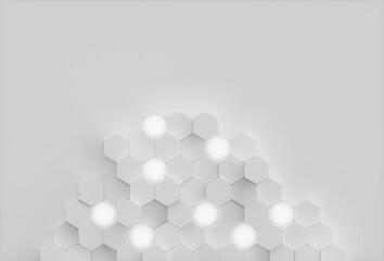 Poster - abstract white background geometric hexagonal abstract background. surface polygon pattern with glow