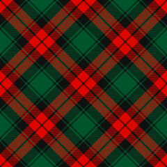 Christmas Red, Dark Green and Black Tartan Plaid Vector Seamless Pattern. Rustic Xmas Background. Traditional Scottish Woven Fabric. Lumberjack Shirt Flannel Textile. Pattern Tile Swatch Included.