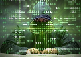 young hacker in data security concept