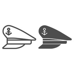 Aufkleber - Captain cap line and solid icon, Sea cruise concept, sailor cap sign on white background, Captain hat icon in outline style for mobile concept and web design. Vector graphics.
