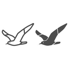 Poster - Seagull line and solid icon, Sea cruise concept, sea mew sign on white background, Seagull silhouette icon in outline style for mobile concept and web design. Vector graphics.