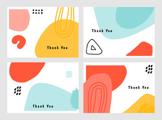 Wall Mural - Thank you card. Beautiful greeting cards. Thank you vector greeting card set. postcards,  Abstract background