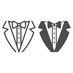 Poster - Tuxedo line and solid icon, Sea cruise concept, gentleman formal dinner jacket sign on white background, tuxedo and bow tie icon in outline style for mobile concept and web design. Vector graphics.