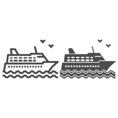 Poster - Cruise ship line and solid icon, Sea cruise concept, sail boat on waves sign on white background, sea cruise ship icon in outline style for mobile concept and web design. Vector graphics.
