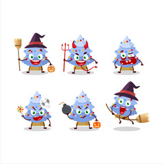 Poster - Halloween expression emoticons with cartoon character of blue christmas tree