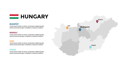 Wall Mural - Hungary vector map infographic template. Slide presentation. Global business marketing concept. Color Europe country. World transportation geography data. 