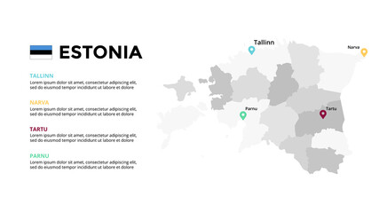  Estonia vector map infographic template. Slide presentation. Global business marketing concept. Color Europe country. World transportation geography data. 