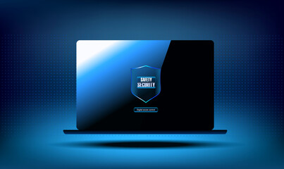 Fototapete - security concept for your computer. laptop with security shield and tamper-proof. control access to 