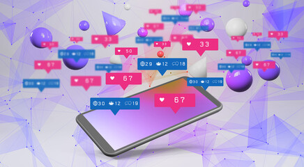 Wall Mural - Smartphone with Social media notification icons . 3d rendering
