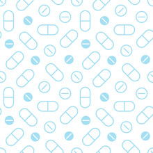 Vector Seamless Pattern Background With Pills, Medications, Vitamins For Medical, Health Care Design.

