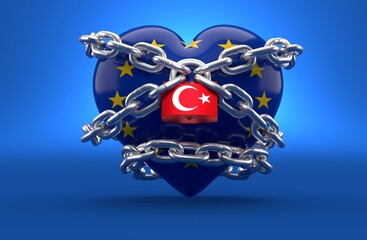 Wall Mural - EU hart and padlock with turkey flag