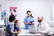 © DC Studio - Doctor holding pills bottle during child consultation in home office. . Healthcare physician specialist in medicine providing health care services treatment examination.