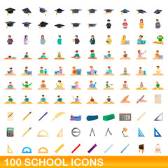 Poster - 100 school icons set. Cartoon illustration of 100 school icons vector set isolated on white background