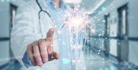 Leinwandbilder - Radiologist using digital x-ray human body holographic scan projection 3D rendering