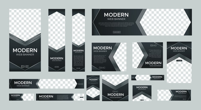 set of creative web banners of standard size with a place for photos. Vertical, horizontal and square template. vector illustration