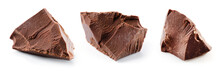 Broken Chocolate Isolated. Chocolate Cracks On White. Chocolate Pieces Set.