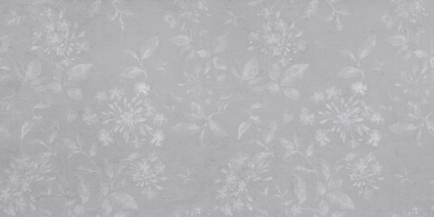 Flowers painting on the old cement wall background, digital wall tiles or vintage floral wallpaper design, illustration