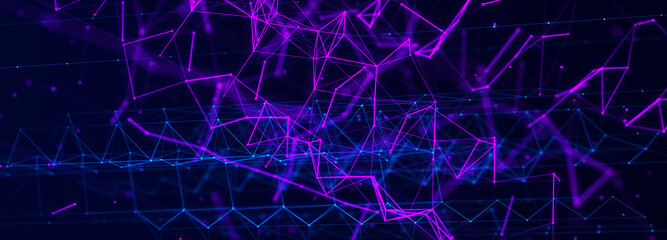 Aufkleber - Technology background. Abstract digital combination dots and lines. Network connection structure. 3d Widescreen
