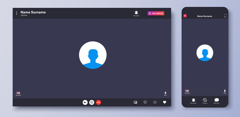 Aufkleber - Video call interface. Web chat UI screen mockup. Call screen template. Mockup UX,Kit interface. Application for calls and online conference meeting. Communication windows for mobile app and desktop