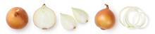 Whole And Sliced Onions Isolated On A White Background. Top View.