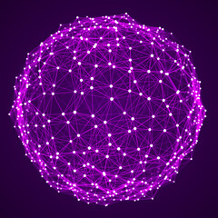 Poster - Abstract sphere of multiple points and lines. Globe or ball. Digital technology. Illustration in space style. 3d rendering