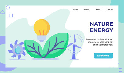 Wall Mural - Nature energy light bulb lamp green leaf hydro power f propeller water campaign for web website home homepage landing page template banner with flat style