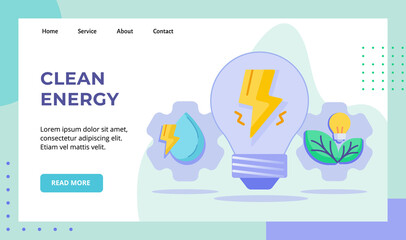 Wall Mural - Clean energy lightning bulb lamp drop water green leaf campaign for web website home homepage landing page template banner with flat style