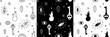 © egudinka - Mystical seamless patterns. The magical elements are fire, key, crystal, occult eye, signs of air and earth, stars. Vector illustration on white and black background