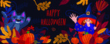 Fototapeta Pokój dzieciecy - Happy halloween. Witch and black cat