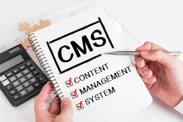 Poster - businessman writing cms concepts on his note