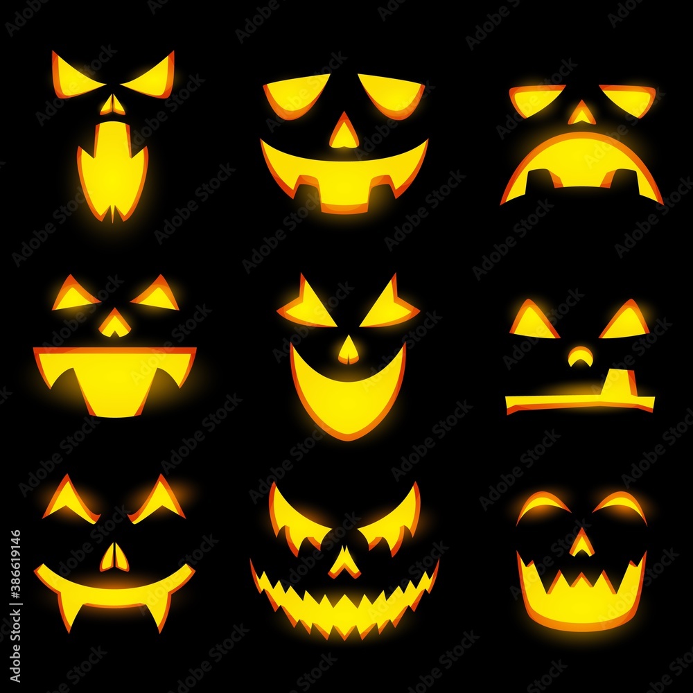 Scary pumpkin faces isolated vector icons, Halloween monster emoticons ...