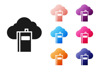 Aufkleber - Black Cloud or online library icon isolated on white background. Internet education or distance training. Set icons colorful. Vector Illustration.