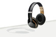 big wireless headphones on white and grey background