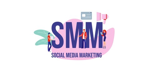 Poster - SMM Social media marketing. Commercial advertising banking business management investment strategy payment by cash and credit card social media technologies vector informational online reference.