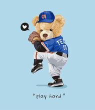 Cute Bear Doll In Baseball Pitcher Costume Illustration