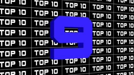 Poster - Abstract graphic 3D illustration - digits of the top 10 in changing colors - single shown number 9 - repeated TOP 10 lettering in white color arranged on black background