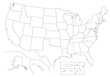 Outline United States Of America map. US background template. Map of America with separated countries and interstate borders. All states and regions are named in the layer panel