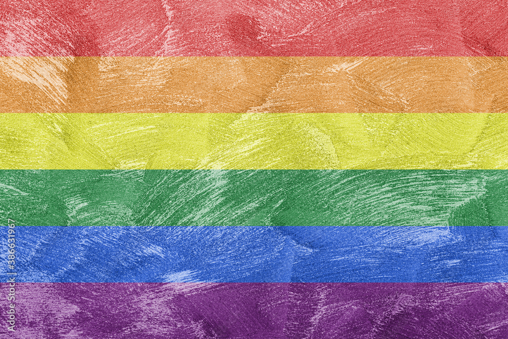 Rainbow LGBTQ or gay pride flag on decorative plaster or concrete ...