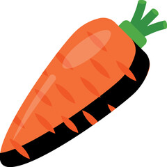 
Conical shape vegetable in red color with leafs on edge, icon for carrot 
