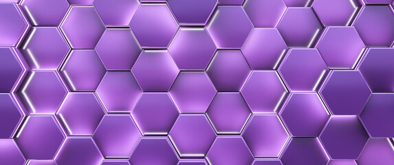 Wall Mural - Futuristic high tech glowing background. Hexagonal purple cell