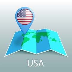 Poster - USA flag on world map pin.