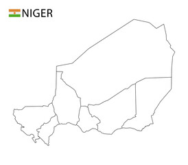 Niger map, black and white detailed outline regions of the country.