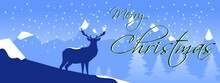 Christmas Card With Elk, Landscape, Nature, Snowy Mountains, Merry Christmas 