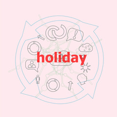Poster - Text Holiday. Events concept . Flat outline linear Infographic